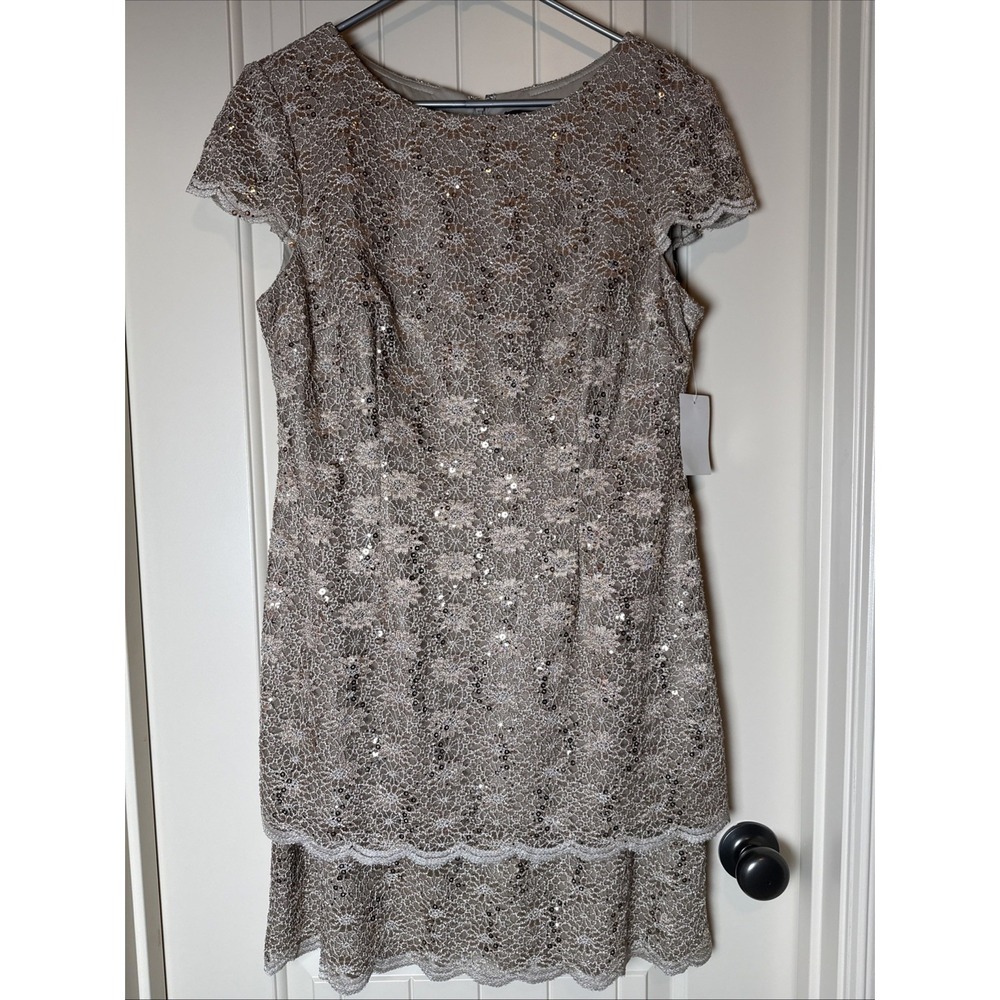 ALEX EVENINGS Lace Sequin Dress Size 16 Petite‎ Champagne Wedding MOB/MOG Event - Picture 2 of 12